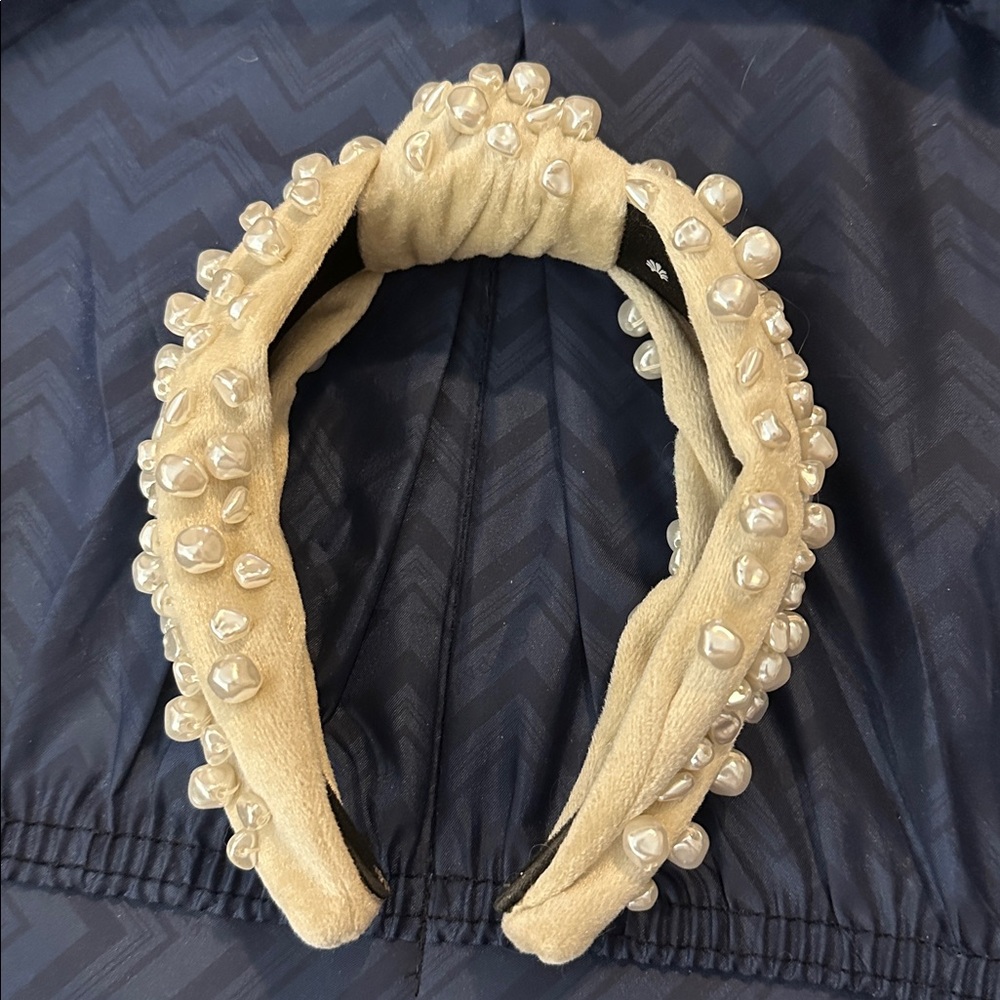 Lele Sadoughi Beige Headband with Pearl Accents